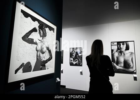 Mailand, Italien. 23. März 2023. Mailand, Italien HELMUT NEWTON LEGACY im Palazzo reale vom 24. März bis 25. Juni 2023 Retrospektive zum hundertsten Geburtstag des Fotografen Berlin, 1920 Los Angeles 2004. Die Kuratoren Dr. Matthias Harder und Denis Curti im Bild: Fotografien im Ausstellungsort ausgestellt. Credit: Independent Photo Agency/Alamy Live News Stockfoto