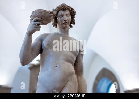 Bacchus, ein früheres Werk von Michelangelo 1496-97, ausgestellt im Bargello in Florenz Stockfoto