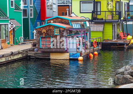 Schwimmende Häuser in Fisherman's Wharf Victoria British Columbia Canada Stockfoto