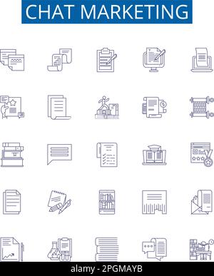 Symbole für Chat-Marketing-Linien sind festgelegt. Design-Sammlung von Chatbot, Messaging, Automatisierung, Konversation, Interaktion, E-Mail, Targeting, Kampagnen Stock Vektor