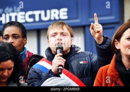 Nationaler Protesttag gegen das Pensionsrechtsprojekt von Emmanuel Macron 23. März 2023 - Paris - Frankreich Stockfoto