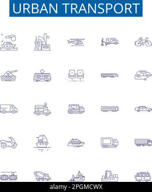 Symbole für Stadtverkehr Zeichen eingestellt. Designkollektion aus City, Transit, Walk, Cycle, Streetcar, Subway, Bus, Automobil Konturkonzept-Vektor Stock Vektor