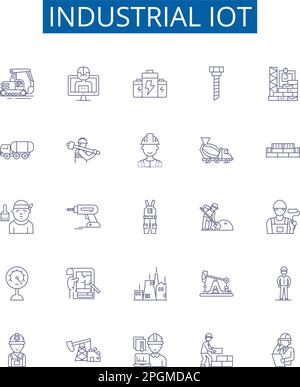 Symbole für industrielle iot-Leitungen. Designsammlung aus Industrie, IoT, Fertigung, Automatisierung, Konnektivität, Automatisiert, Big Data Outline Stock Vektor