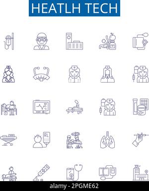 Heatlh Tech Line Symbole sind eingestellt. Design-Sammlung von healthtech, medicaltech, Telemedizin, ehealth, DigitalHealth, Mobile-Health, healthcaretech Stock Vektor