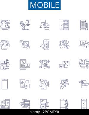 Symbole für Mobilfunk eingestellt. Designkollektion aus Telefon, Mobiltelefon, Mobilteil, Mobiltelefon, Smartphone, Gerät, Gadget, Elektronik-Konzipierungsvektor Stock Vektor