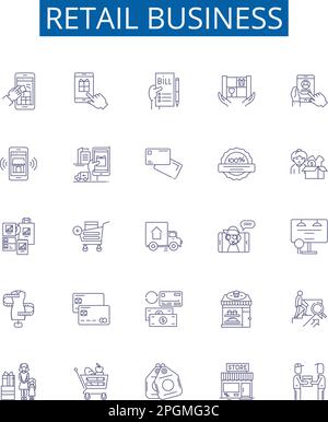 Symbole für Geschäftsbereiche im Einzelhandel. Designkollektion von Einzelhandel, Geschäft, Geschäft, Markt, Shopping, Einkaufszentrum, Merchandise, Einkaufszentrum Stock Vektor