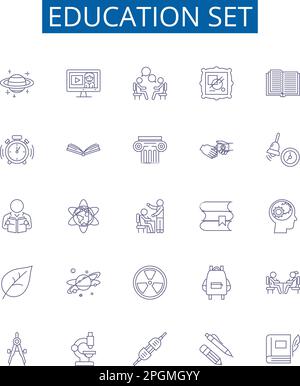 Ausbildung Satz Liniensymbole Zeichen gesetzt. Design-Sammlung von Lehren, Lernen, Schulen, Unterricht, Kursen, Kurse, Schulungen, Studien Stock Vektor