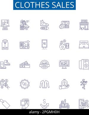 Symbole für Bekleidungsverkäufe sind eingerichtet. Design-Kollektion aus Bekleidung, Verkauf, Mode, Boutique, Bekleidung, Konzipvektor für Bekleidung, Outfit, Einzelhandel Stock Vektor