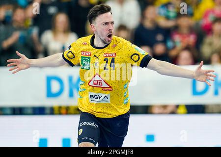 Mannheim, Deutschland. 23. März 2023. Handball: Bundesliga, Rhein-Neckar Löwen - HSV Hamburg, Matchday 24, SAP Arena. Patrick Groetzki vom Rhein-Neckar Löwen feiert ein Tor. Kredit: Uwe Anspach/dpa/Alamy Live News Stockfoto