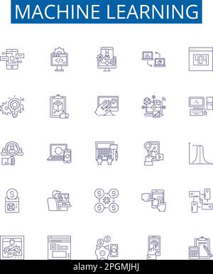 Symbole für maschinelle Lernspur sind eingestellt. Designkollektion aus Machine, Learning, Artificial, Intelligence, Neural, Netzwerke, Algorithmen, Vorhersagen Stock Vektor