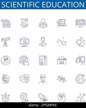 Symbole für wissenschaftliche Bildungslinien sind gesetzt. Design-Sammlung von Wissenschaft, Bildung, Wissen, Lernen, Technologie, Experiment, Methode, Analyse Stock Vektor