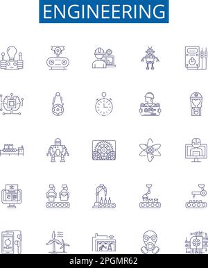 Symbole für technische Linien festgelegt. Entwurfssammlung aus Konstruktion, Technologie, Konstruktion, Fertigung, Konstruktion, Elektronik, Mechanik, Wissenschaft Stock Vektor