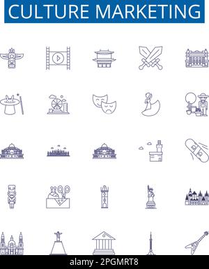 Symbole für Marketinglinien der Kultur sind gesetzt. Design-Sammlung von Kultur, Marketing, Werbung, Strategien, Targeting, Branding, Werbeaktionen, Zielgruppen Stock Vektor