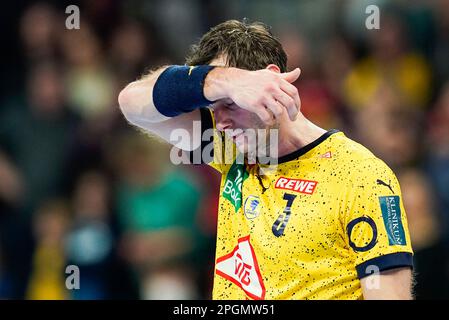 Mannheim, Deutschland. 23. März 2023. Handball: Bundesliga, Rhein-Neckar Löwen - HSV Hamburg, Matchday 24, SAP Arena. Uwe Gensheimer vom Rhein-Neckar Löwen reagiert. Kredit: Uwe Anspach/dpa/Alamy Live News Stockfoto