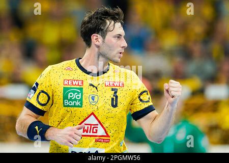 Mannheim, Deutschland. 23. März 2023. Handball: Bundesliga, Rhein-Neckar Löwen - HSV Hamburg, Matchday 24, SAP Arena. Uwe Gensheimer vom Rhein-Neckar Löwen feiert ein Tor. Kredit: Uwe Anspach/dpa/Alamy Live News Stockfoto