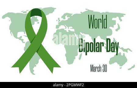 World Bipolar Day am 30. März Konzept. Vektordarstellung der Weltkarte mit Farbband für Umweltbewusstsein und Text für Poster, Banner, Karte, Flyer in sozialen Medien Stock Vektor