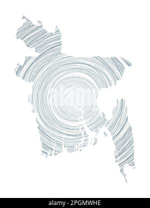 Bangladesch Karte gefüllt mit konzentrischen Kreisen. Skizzieren Sie Kreise in Form des Landes. Vektorabbildung. Stock Vektor