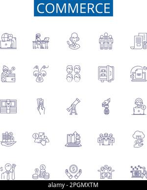 Symbole für Handelsposition - Zeichen festgelegt. Design-Sammlung von Handel, Export, Import, Einzelhandel, Verkauf, Grundkonzept Einkauf, Marketing, Versand Stock Vektor