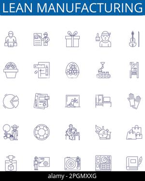 Symbole für schlanke Fertigungslinien sind gesetzt. Designkollektion von Six Sigma, Lean, Kaizen, JIT, TPS, Kanban, 5S, Vektor des Konzepts der visuellen Verwaltung Stock Vektor