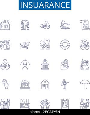 Symbole für Versicherungsposition - Zeichen eingestellt. Design-Sammlung von Versicherung, Deckung, Policen, Risiko, Schutz, Grundkonzept Premium, Leistungen, Ansprüche Stock Vektor