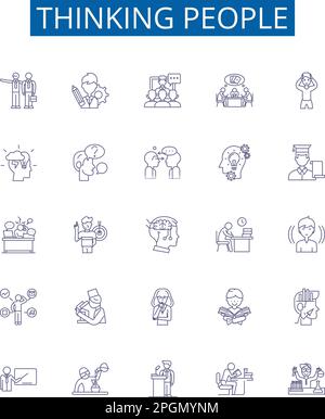 Zeichen für Liniensymbole von Denkern sind gesetzt. Design-Sammlung von Denkern, Intellektuellen, Denkern, Zeitgenossen, Intellektuellen, Zerebral, Analytisch Stock Vektor