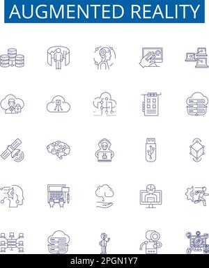 Symbole für Augmented-Reality-Linien sind gesetzt. Design-Sammlung von Augmented, Reality, AR, Technology, 3D, Digital, Interaktiv, Visualisierungskontur Stock Vektor