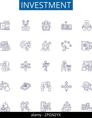 Symbole für Investitionslinien festgelegt. Designsammlung von Finanzierung, Sparen, Kapital, Einlagen, Aktien, Eigenkapital, Ressourcen, Anleihen bilden den Konzeptvektor Stock Vektor