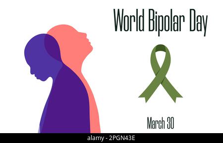 World Bipolar Day am 30. März Konzept. Zwei menschliche Silhouetten als Symbole von Depression und Manie. Vektordarstellung für Poster, Banner, Karte in sozialen Medien Stock Vektor