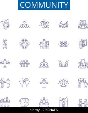 Symbole für die Community-Linie sind eingerichtet. Design-Sammlung von Gesellschaft, Gemeinschaft, Netzwerk, Clan, Gemeinde, Gruppe, Allianz, Stamm, Konturenkonzept-Vektor Stock Vektor