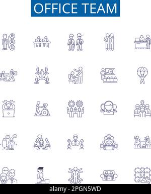 Symbole für Büroteams sind eingerichtet. Design-Sammlung von Büro, Team, Zusammenarbeit, Arbeitsplatz, Zusammenarbeit, Organisation, Personal, Respekt Stock Vektor