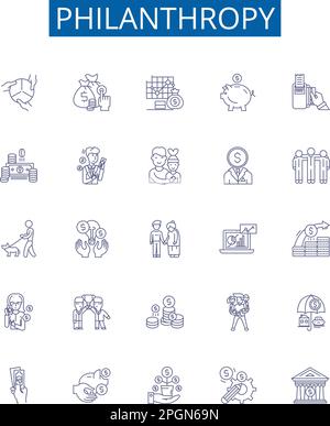 Symbole für Philanthropie-Linien sind gesetzt. Design-Kollektion aus wohltätigen, großzügigen, selbstlosen, humanen, Geben, Altruismus, Spenden-Konzept Stock Vektor