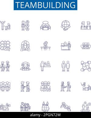 Symbole für Teambuilding-Linien sind gesetzt. Design-Sammlung von Teamwork, Cooperative, Collaboration, Networking, Unite, Bindung, Kommunikation, Motivation Stock Vektor