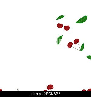 Nahtloses Vektormuster mit köstlichen roten Kirschbeeren und Blättern auf weißem Hintergrund. Gesundes Essen drucken Stock Vektor