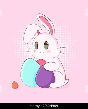 Frohe Osterkunst mit süßem osterhasen und Eiern. Stock Vektor