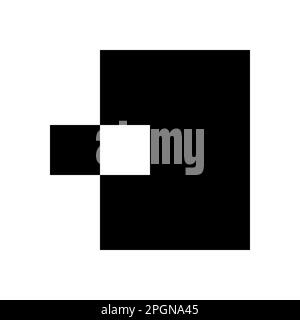 Einfarbige Vektorgrafik eines schwarzen Rechtecks, bei dem ein quadratischer Abschnitt entfernt und gedreht wurde, sodass er sich neben dem Block befindet Stock Vektor