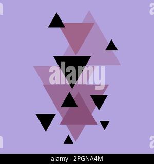 Vektorgrafik eines modernen Kunstdesigns, bestehend aus gleichseitigen Dreiecken verschiedener Größen und Ausrichtungen auf einem malvenfarbenen Hintergrund Stock Vektor