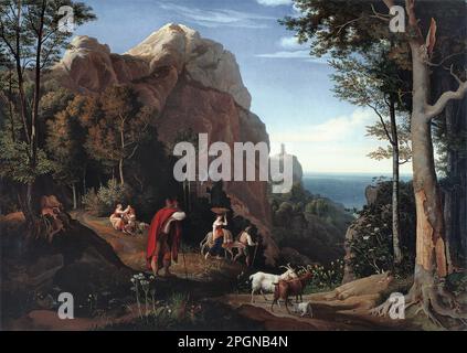 Richter Adrian Ludwig - Tal bei Amalfi mit Blick auf den Golf von Salerno 1 - Deutsche Schule - 19. Und Anfang des 20. Jahrhunderts - Richter Adrian Ludwig - Tal in der Nähe von Amalfi mit Blick auf den Golf von Salerno 1 - Deutsche Schule - 19. Und 20. Jahrhundert Stockfoto