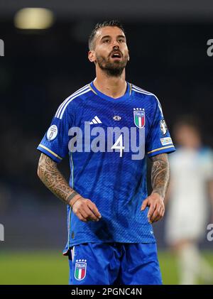 Italiens Leonardo Spinazzola während des Qualifikationsspiels der UEFA Euro 2024 im Diego Armando Maradona Stadion in Neapel, Italien. Foto: Donnerstag, 23. März 2023. Stockfoto