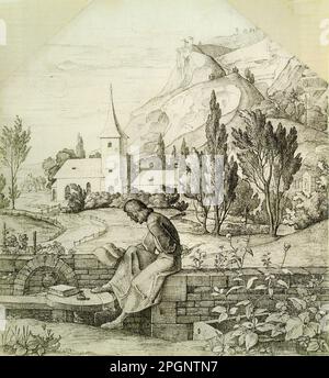 Schnorr von Carolsfeld Julius - Dichter in der Landschaft - Deutsche Schule - 19. Jahrhundert - Schnorr von Carolsfeld Julius - Lesender Dichter in der Landschaft - Deutsche Schule - 19. Jahrhundert Stockfoto