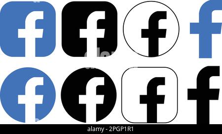 Facebook-Logo. Gruppe realistischer Logovektoren für Social-Media-Symbole. Sammlung von Meta fb-Symbol. Blatt mit Facebook-App-Schaltfläche für Web auf tran Stock Vektor