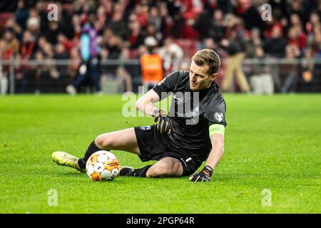 Kopenhagen, Dänemark. 23. März 2023. Torhüter Lukas Hradecky (1) aus Finnland, der während des Qualifikationsspiels UEFA Euro 2024 zwischen Dänemark und Finnland bei Parken in Kopenhagen gesehen wurde. (Foto: Gonzales Photo/Alamy Live News Stockfoto