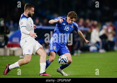 Beim Europameisterschaftsspiel Italien gegen England im Diego Armando Maradona Stadium in Neapel, Süditalien, am 23. März 2023. Stockfoto