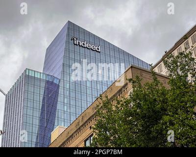 Das Hauptquartier in der Innenstadt von Austin, Texas, an einem bewölkten Tag Stockfoto