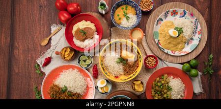 Peruanische Speisen am Büfetttisch verschiedene Gerichte, traditionelle peruanische Gourmetküche Stockfoto