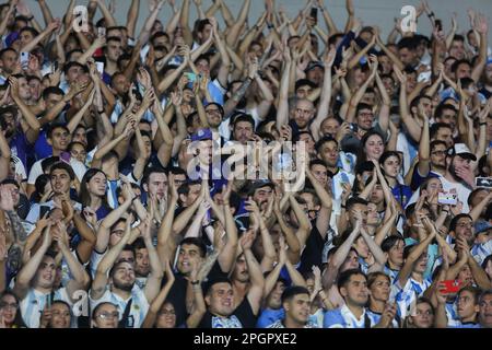 Buenos Aires, Argentinien. 23. März 2023. Argentinische Fans wurden während des Spiels zwischen Argentinien und Panama im Rahmen des International Friendly Match im Mas Monumental Stadium gesehen. Endstand: Argentinien 2 - 0 Panama. (Foto: Roberto Tuero/SOPA Images/Sipa USA) Guthaben: SIPA USA/Alamy Live News Stockfoto