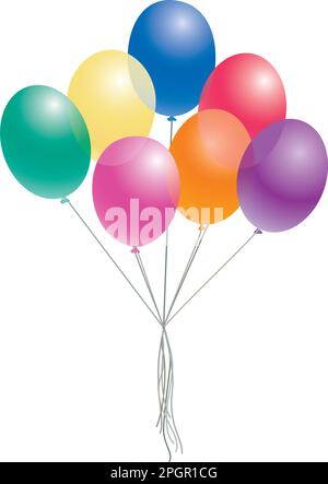 7 fotorealistische, helle, gezapfte Ballons auf weißem Hintergrund; können verschoben und neu angeordnet werden. In einer Vektoranwendung gelöscht. Stock Vektor