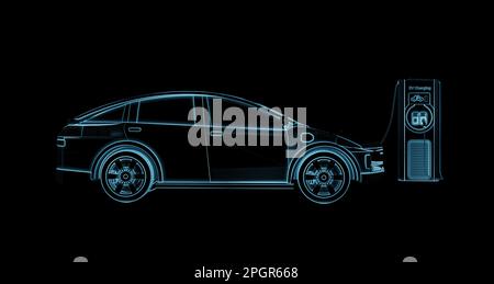 3d rendering scan ev car or electric vehicle plug in with recharging station Stockfoto