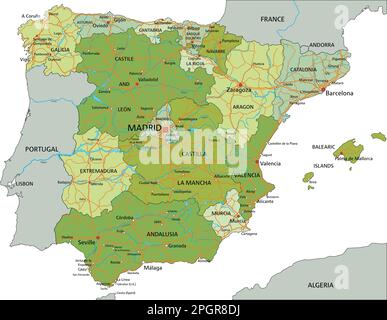Spanien - sehr detaillierte, bearbeitbare politische Karte mit getrennten Schichten. Stock Vektor