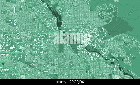 Hintergrund: Karte von Boise, Idaho, grüner Stadtposter. Vektorkarte mit Straßen und Wasser. Breitbildformat, Roadmap für digitales Flachdesign. Stock Vektor