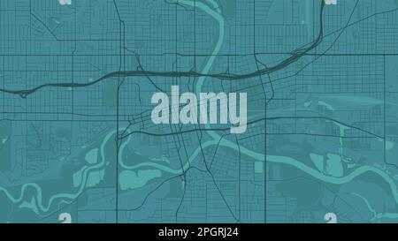 Hintergrund des Moines Karte, Iowa, Green Mint City Poster. Vektorkarte mit Straßen und Wasser. Breitbildformat, Roadmap für digitales Flachdesign. Stock Vektor